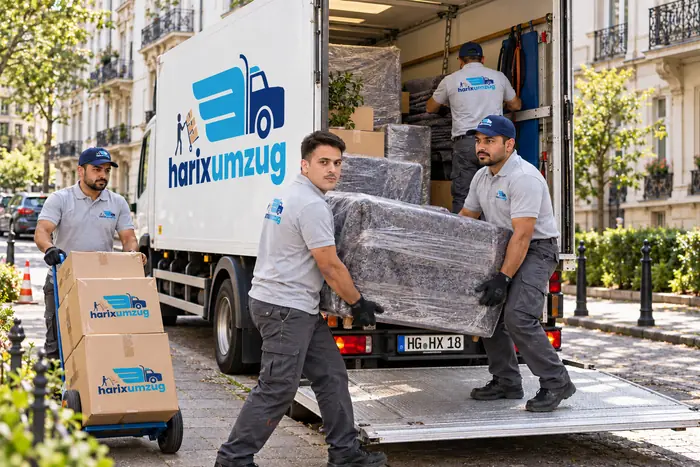 Beladung eines harixumzug-Lkw über die Ladebordwand