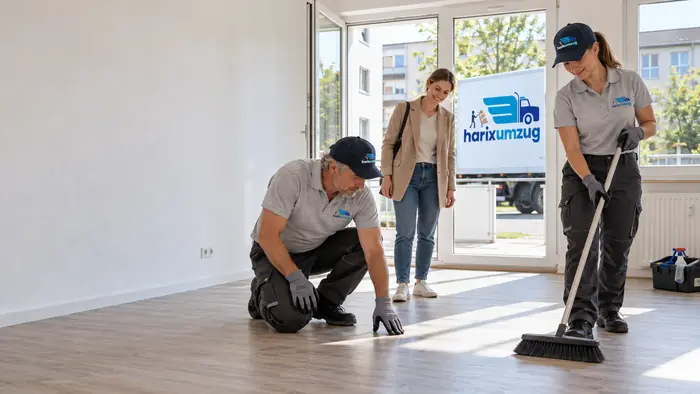 Mitarbeiter reinigen eine leere Wohnung für die Übergabe
